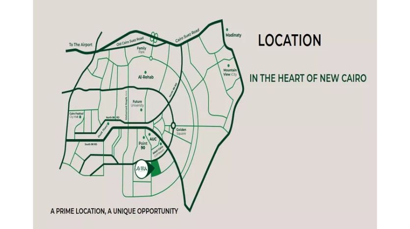 خريطة كمبوند افيرا ريزيدنس التجمع الخامس Compound Avira Residence New Cairo
