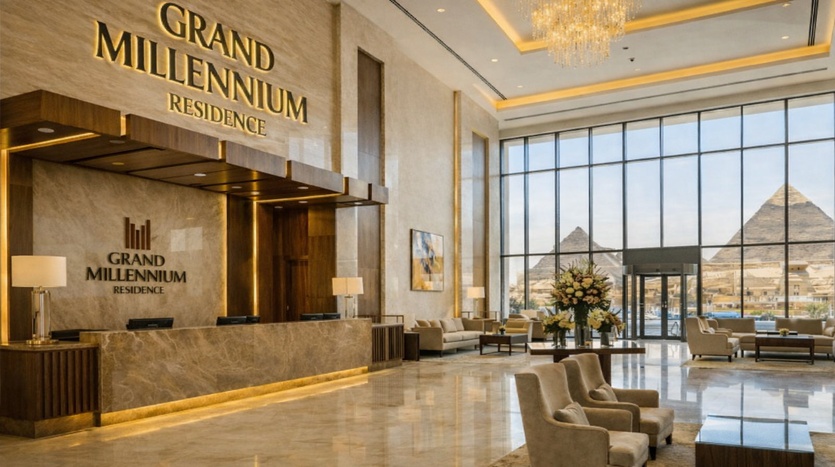 منطقة الاستقبال الفندقية في كمبوند جراند ميلينيوم ريزيدنس أكتوبر Grand Millennium Residence October